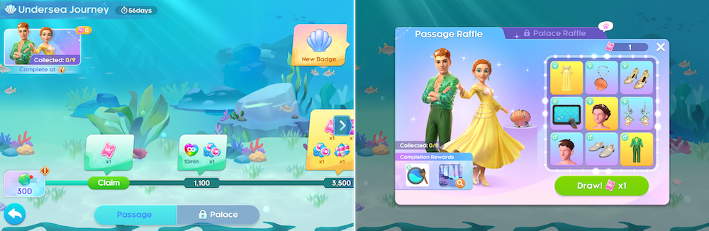 《Project Makeover》Undersea Journey 将多个玩法与活动统一进长期奖励轨。